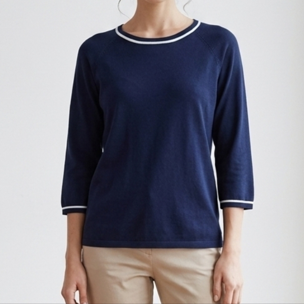 Jones New York Navy Blue & White Sweater Small Classic Nautical - Picture 1 of 8